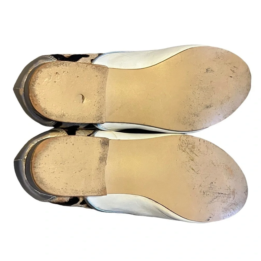 Telma White Leather Loafers Animal Print Silver Heel